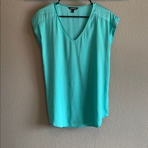 Express Teal V-Neck Cap Sleeve Blouse